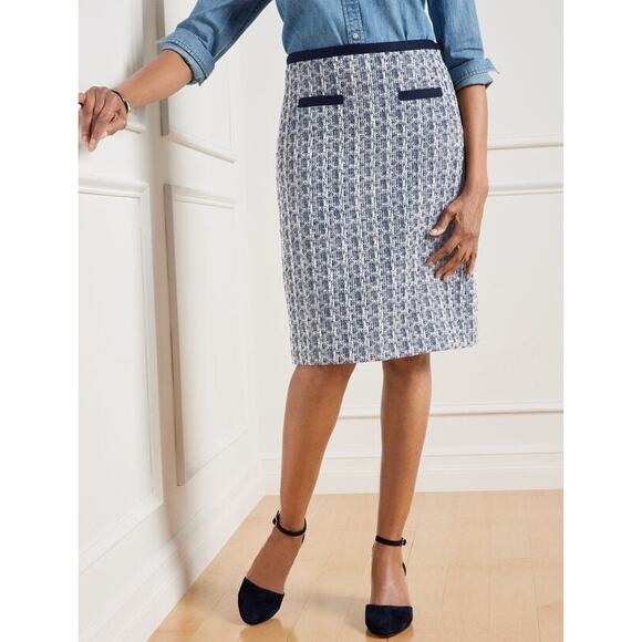 New Talbots Tweed A-Line Skirt sz 14P Navy blue cream Tweed Skirt - Picture 1 of 8